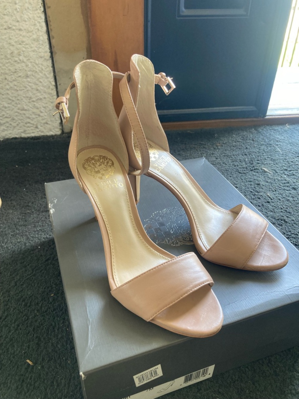 Vince Camuto Blush Leather Open-Toe Ankle-Strap Heels